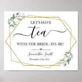 お茶の会に花嫁と一緒に グリーンとゴールドのウェディングシャワー ポスター