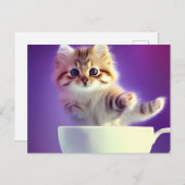 お茶の子ネコ飛び跳ね – Catポストカード ポストカード (正面/裏面)