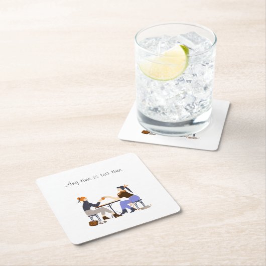 お茶の時間お茶のスローガンお友達の友情 スクエアペーパーコースター (インサイチュ)