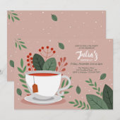 お茶の時間のお誘い 招待状 (正面/裏面)