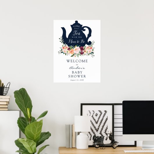 お茶の時間のベイビーシャワーのウェルカムサイン ポスター (ホームオフィス)