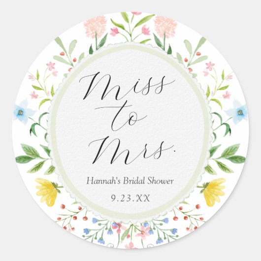 お茶の時間の幻想的なワイルドフラワーのブライズシャワー ラウンドシール (正面)