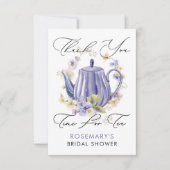 お茶の時間の水彩花のウェディングシャワー サンキューカード (正面)