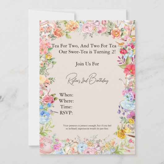 お茶の時間は二人で 招待状 (正面)