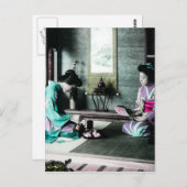 お茶の時間を二人で楽しむヴィンテージ芸者 ポストカード (正面/裏面)