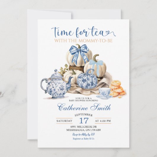 お茶の時間パーティーChinoiserie赤ちゃんシャワー 招待状 (正面)
