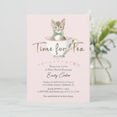 お茶の時間ベイビーシャワー猫ティーカップ水彩 招待状 (スタンド正面)