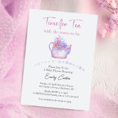 お茶の時間ベビーシャワートティーポットの水色フローラ 招待状