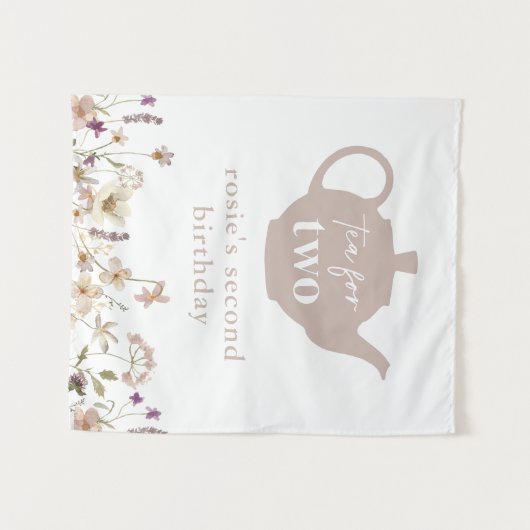 お茶の時間2歳の誕生日 花 タペストリー (正面(横))