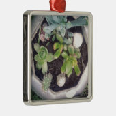 お茶の時間?お茶のポットを植えたポット メタルオーナメント (右)