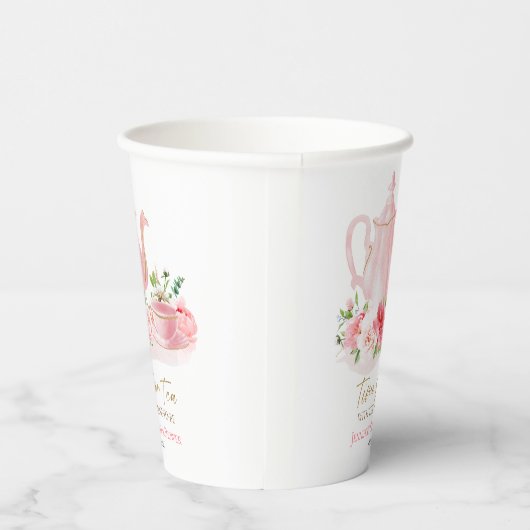 お茶の時間 | ゴールドピンクのウェディングシャワーデザイン 紙コップ (右)