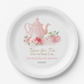 お茶の時間 | ゴールドピンクのウェディングシャワープレート ペーパープレート (正面)