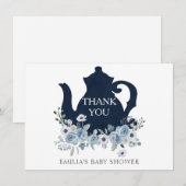 お茶の時間 ブルー シャワーの感謝カード サンキューカード (正面/裏面)