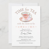 お茶の時間　ベイビーシャワーティーカップ　ローズ ピンク フラワーズ 招待状 (正面)