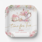 お茶の時間 ベイビーシャワー ピンクの花の紙 ペーパープレート (正面)
