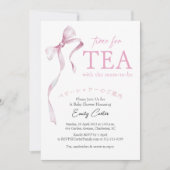 お茶の時間 ベイビーシャワー ピンク かわいい リボン コケティール 招待状 (正面)