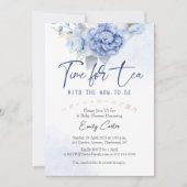 お茶の時間　ベイビーシャワー　青い花　水彩 招待状 (正面)