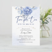 お茶の時間　ベイビーシャワー　青い花　水彩 招待状 (スタンド正面)