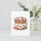 お茶の時間 ローズティー 可愛い ポストカード (スタンド正面)