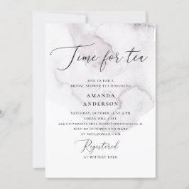 お茶の時間。水彩パープルブライダルシャワー 招待状