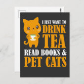 お茶の本や猫読を飲みたい ポストカード (正面/裏面)