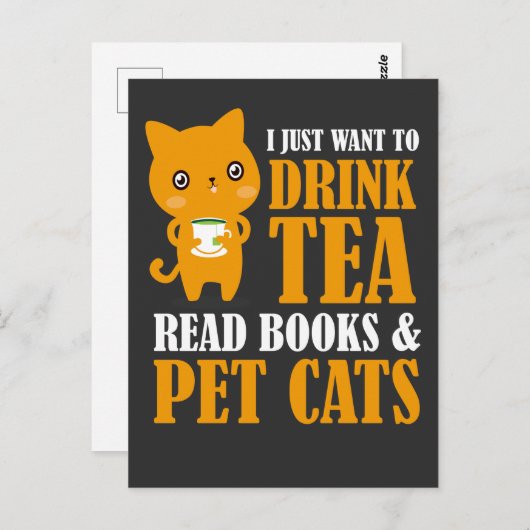 お茶の本や猫読を飲みたい ポストカード (正面/裏面)