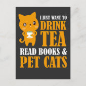 お茶の本や猫読を飲みたい ポストカード (正面)