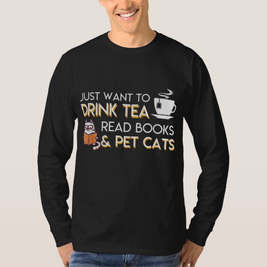お茶の本を飲みたい読なら猫お茶B Tシャツ (正面)