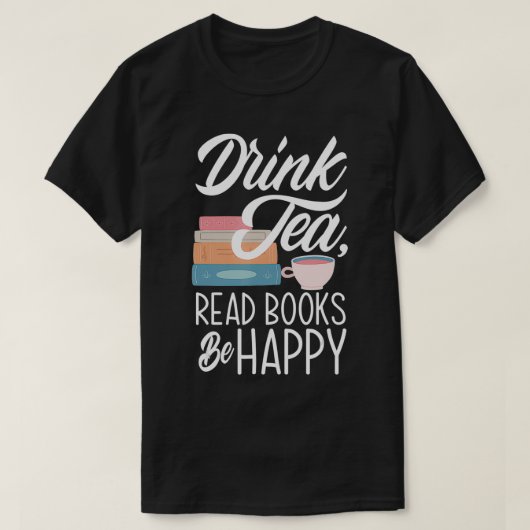 お茶の本を飲読むハッピーブックワームお茶ドリンク Tシャツ (デザイン正面)