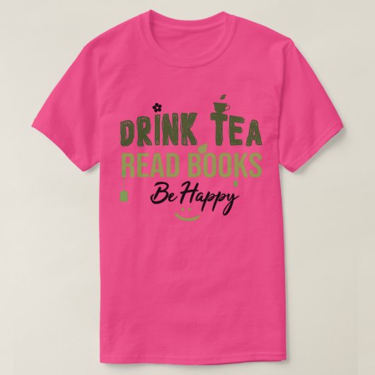 お茶の本を飲読むHappy Drink Tea Book Lover Tシャツ (デザイン正面)