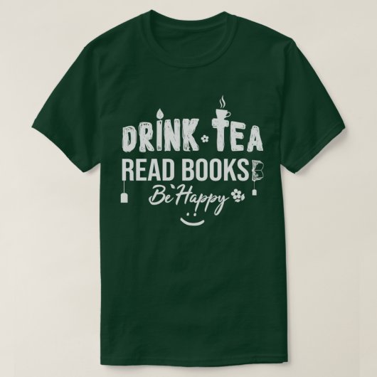 お茶の本を飲読むHappy Drink Tea Book Lover Tシャツ (デザイン正面)
