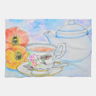 お茶の水の色の絵画時間 キッチンタオル