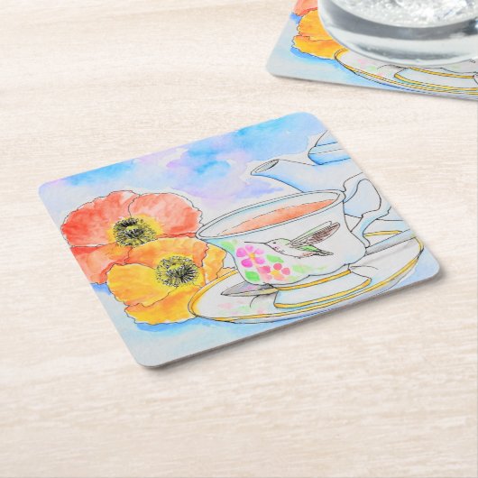 お茶の水の色の絵画時間 スクエアペーパーコースター (アングル)