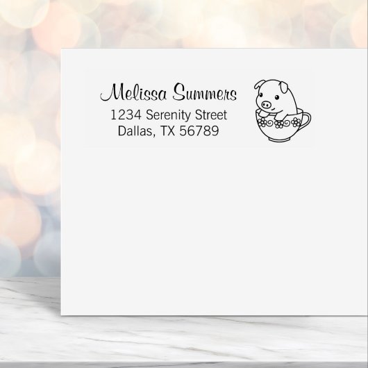 お茶の湯に入ったかわいい子豚 セルフインキングスタンプ