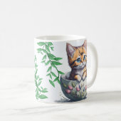 お茶の湯の色の猫や子猫 コーヒーマグカップ (正面右)