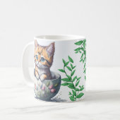 お茶の湯の色の猫や子猫 コーヒーマグカップ (正面左)