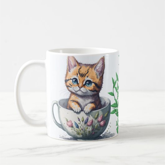 お茶の湯の色の猫や子猫 コーヒーマグカップ (左)