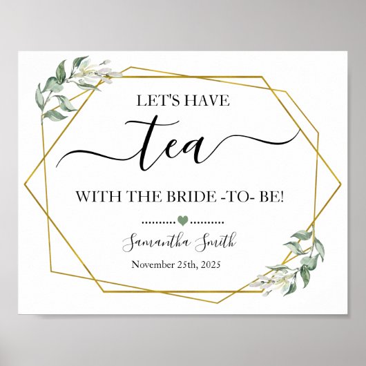 お茶の花嫁の緑の金ゴールドブライダルシャワー ポスター (正面)