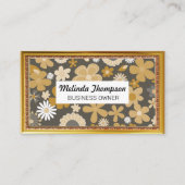 お茶の花柄 |金ゴールドアンティークフレーム 名刺 (正面)