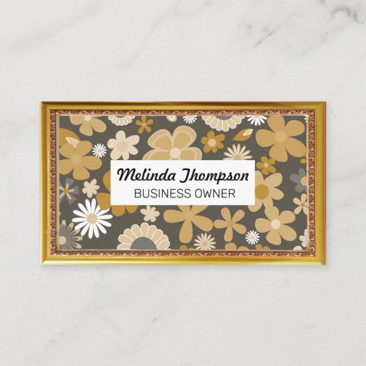 お茶の花柄 |金ゴールドアンティークフレーム 名刺 (正面)