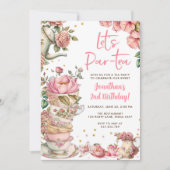 お茶の誕生日ガールパーティー パーティー フローラル 誕生日 招待状 (正面)