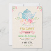 お茶の誕生日テーマの招待 招待状 (正面)