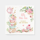 お茶の誕生日パーティーピンクフラワーガールパールティーフローラ スタンダードカクテルナプキン (正面)