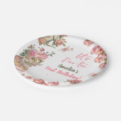 お茶の誕生日パーティーピンクフラワーガールパールティーフローラ ペーパープレート (アングル)