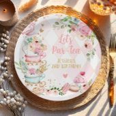 お茶の誕生日パーティーピンクフラワーガールパールティーフローラ ペーパープレート