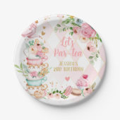 お茶の誕生日パーティーピンクフラワーガールパールティーフローラ ペーパープレート (正面)