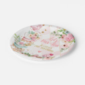 お茶の誕生日パーティーピンクフラワーガールパールティーフローラ ペーパープレート (アングル)
