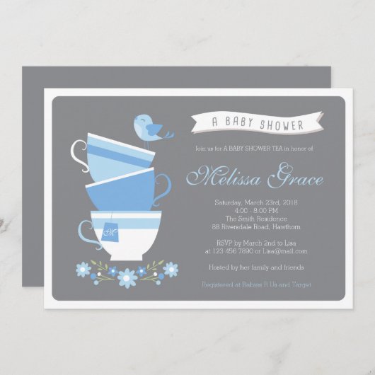 お茶の赤ちゃんのお茶のお湯 招待状 (正面/裏面)