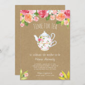 お茶の赤ちゃんシャワーの招待の時間 招待状 (正面/裏面)