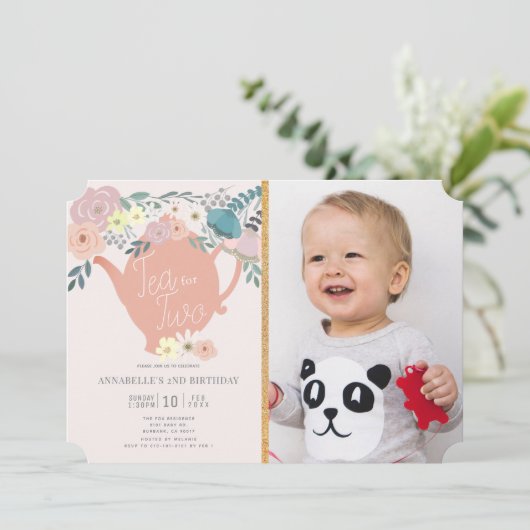 お茶の2つのフローラお茶パーティー写真2nd誕生日 招待状 (スタンド正面)